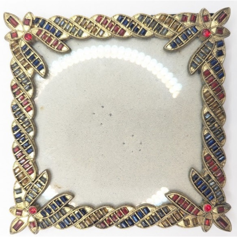 Vintage Twisted Rope Ribbon Pattern Jeweled Tabletop Picture Frame 4 x 4"